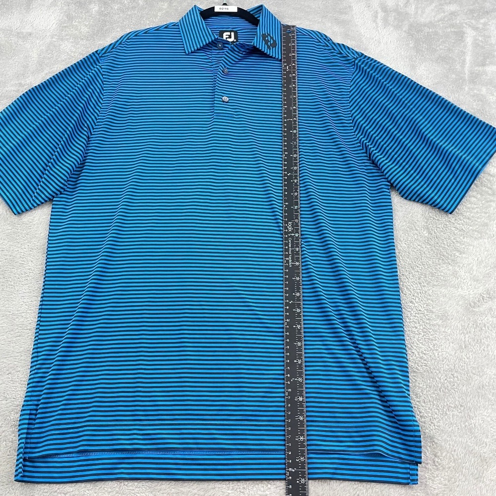 FJ Footjoy Polo Golf Shirt Mens M Blue Black Striped Performance Athletic Preppy - Picture 9 of 13